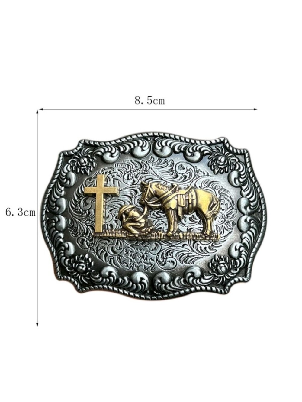 Faith Horse and cowboy praying at cross Belt buckle